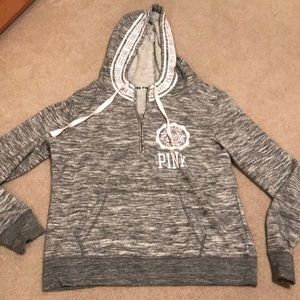 LARGE Gray Hooded Quarter Zip from PINK